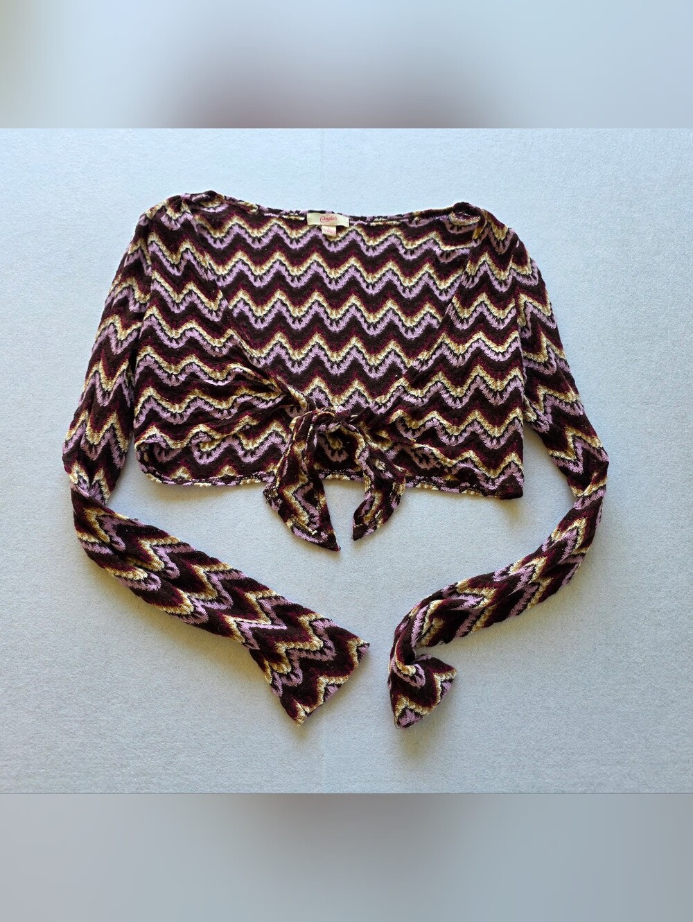 Y2K Style Candie's Purple Multicolor Chevron Tie-Front Shrug